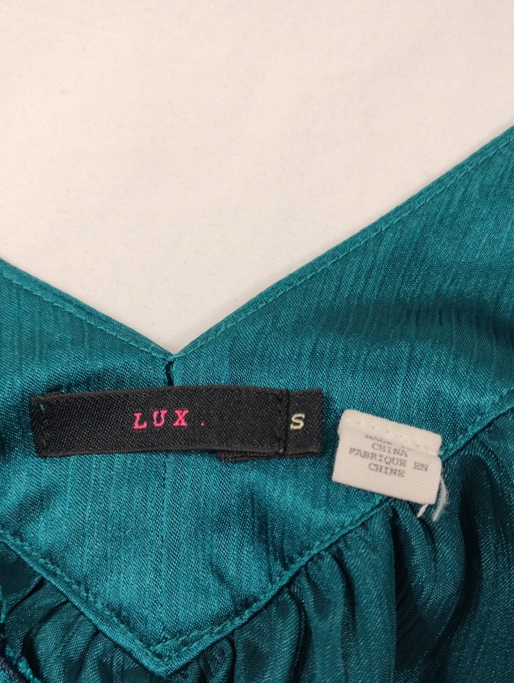 Lux Teal Satin Camisole with V-Neck, Front And Back Size Small - Picture 2 of 10